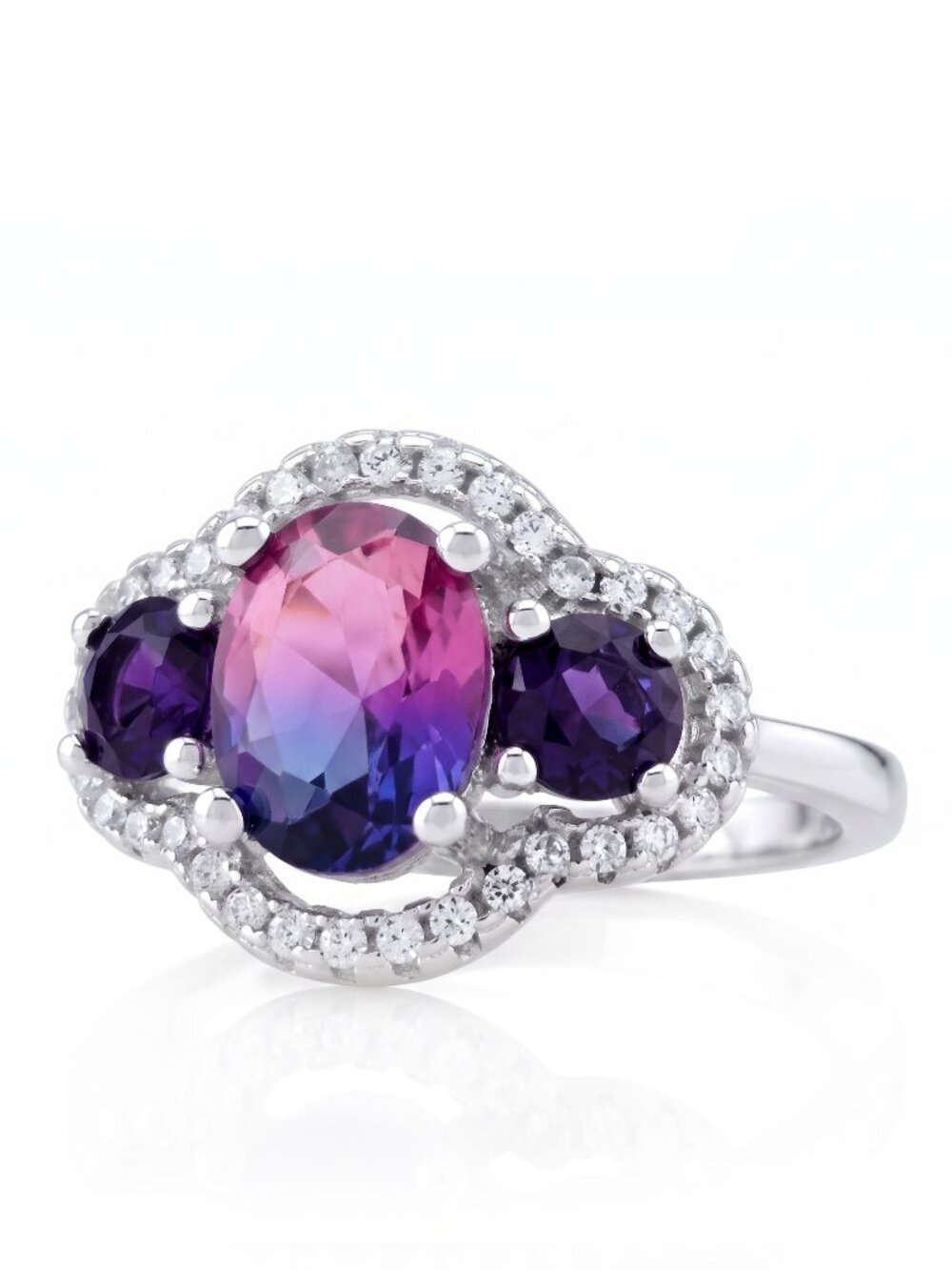 Pink & Purple Oval Gemstone Ring, real 925 Sterling Silver Charmed Aroma